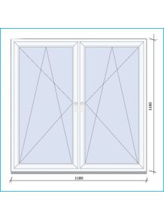   118x118 cm kétszárnyas tokosztott Nyíló, Bukó-Nyíló ablak