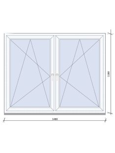  148x118 cm kétszárnyas tokosztott Nyíló, Bukó-Nyíló ablak