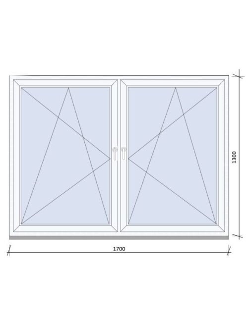 170x130 cm kétszárnyas tokosztott Nyíló, Bukó-Nyíló ablak