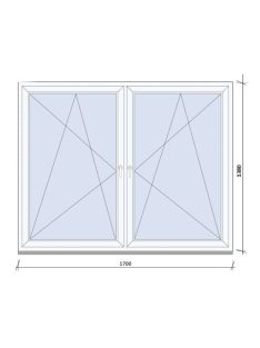   170x138 cm kétszárnyas tokosztott Nyíló, Bukó-Nyíló ablak