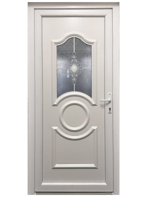 Rodosz bejárati ajtó fehér színű díszítéssel